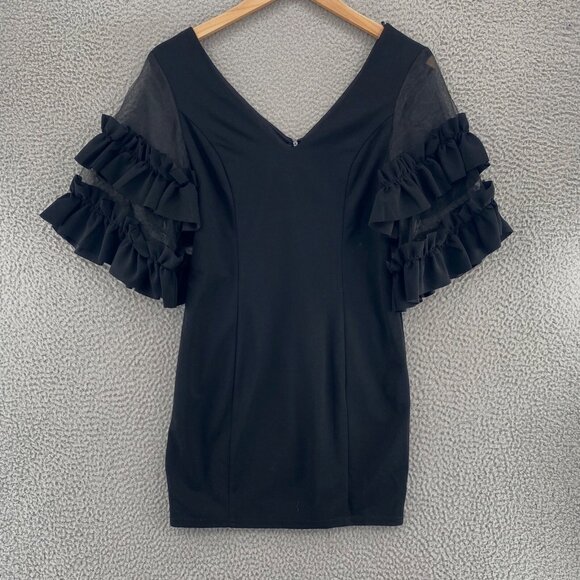 Jealous Tomato Dress Womens Large Black Sheath Mini Double V Neck Cha Cha Sleeve - Picture 1 of 11